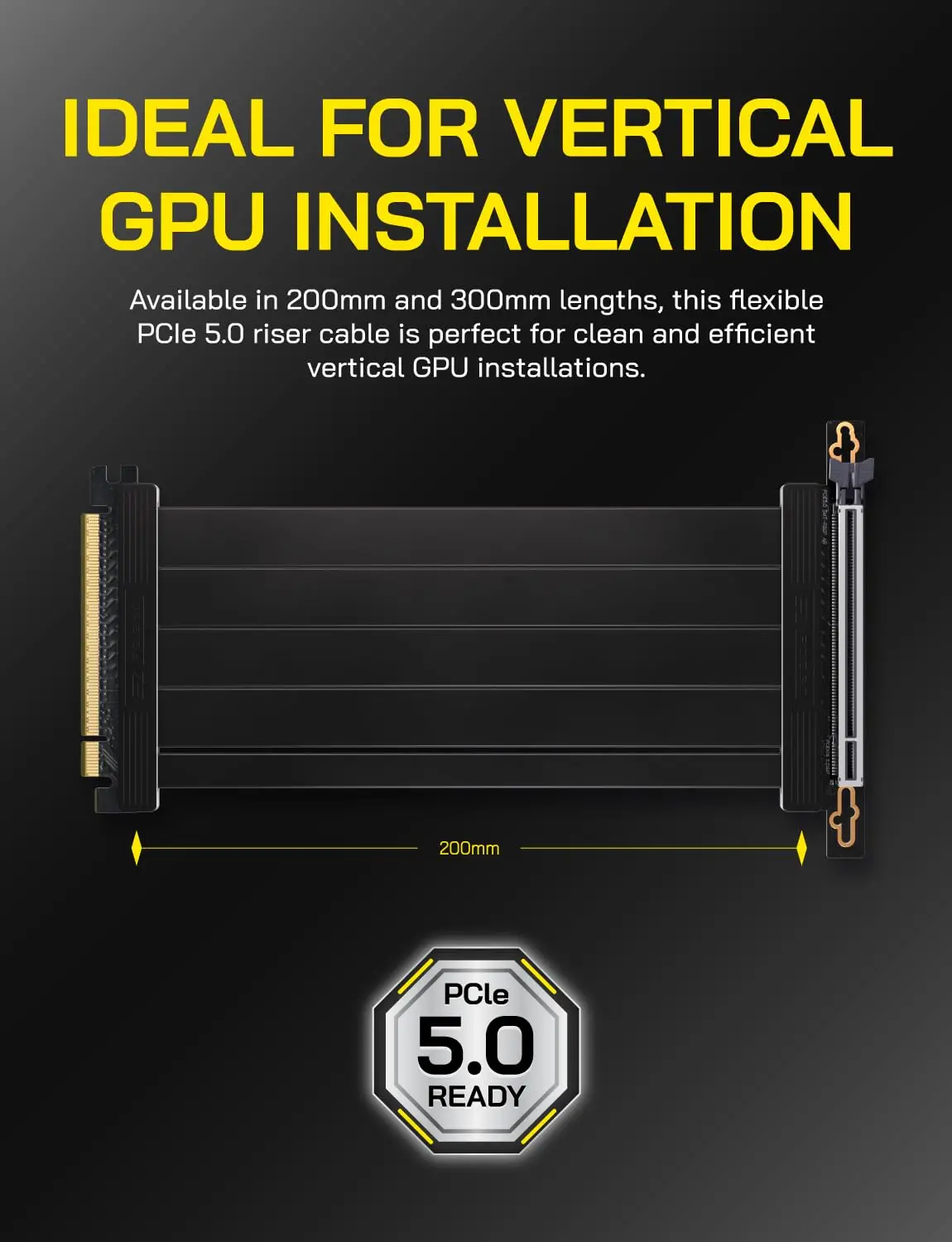 PCIe 5.0X16 Riser Cable,128GB/s Bandwidth,for RTX 50/40&RX 9000/7000 GPU,PCIe Extension Card,Backward Compatible with PCIe 4.0