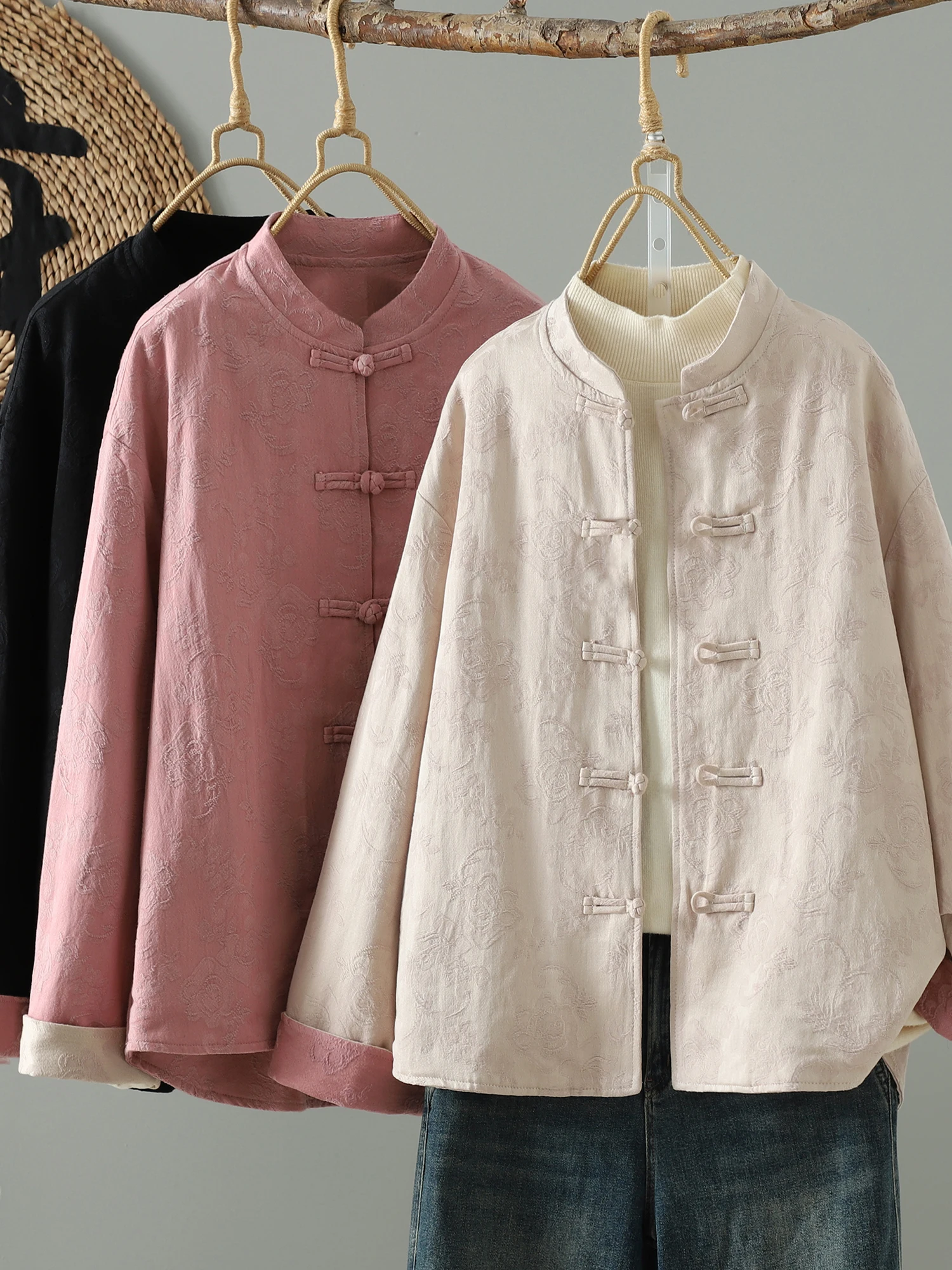 

New Chinese Sle Women's Jaet Embroidered Loose Versatile Design Sensation Outerwear Top Winter Long Sve Stand Collar