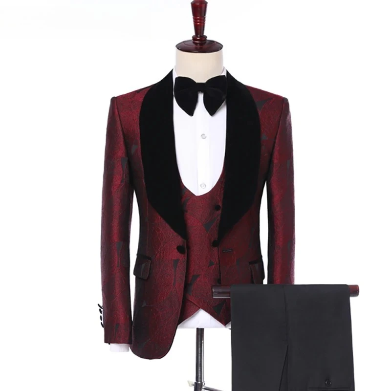 Male Wedding Prom Suit Dark Green Slim Fit Tuxedo Men Formal Business Work Wear Suits 3Pcs Set (Jacket+Pants+Vest)