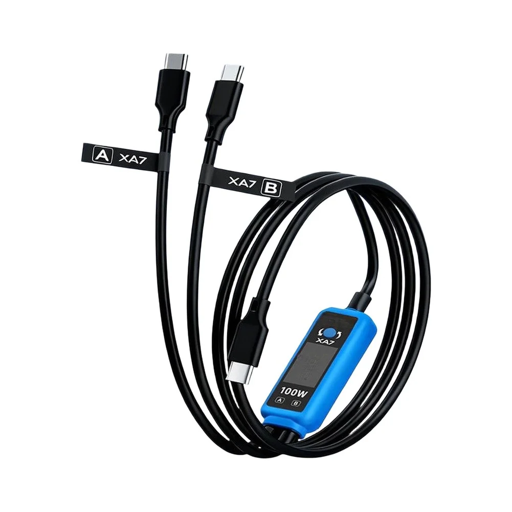 For USB-C 100W Charging Cable with Digital Display Showing Live Voltage Current and Power for Device Charging Evaluation