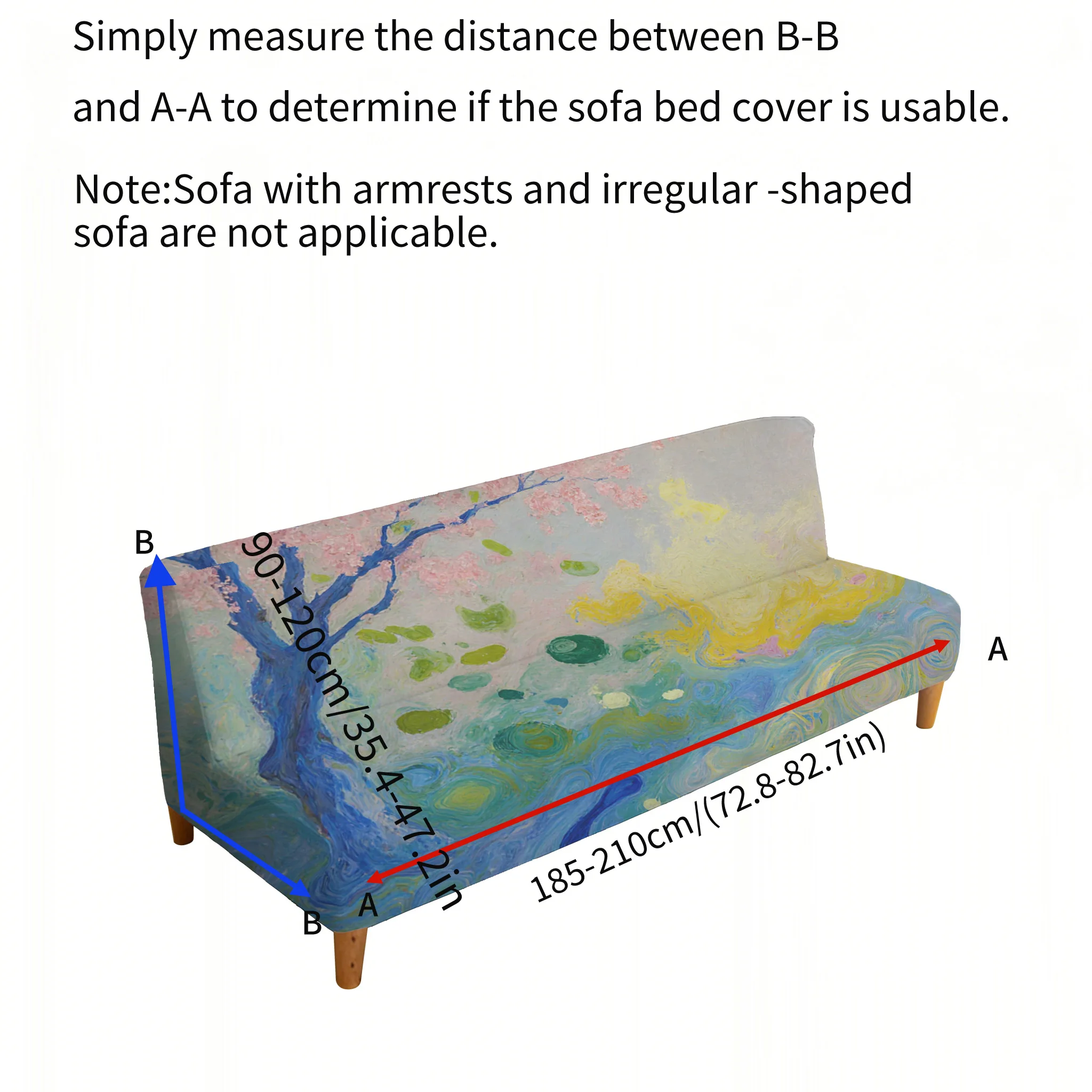 Impressionist cherry blossom tree elastic sofa bed cover, living room sofa bed cover, dustproof machine washable sofa bed cover