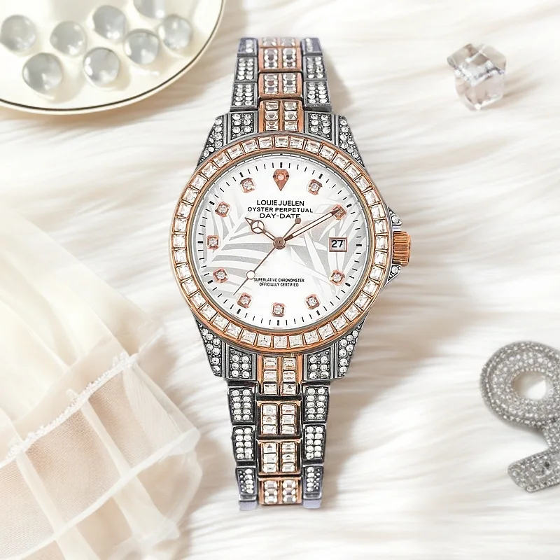 New light luxury fashion steel belt diamond-encrusted women's quartz watch digital scale room rose shell quartz women's watch