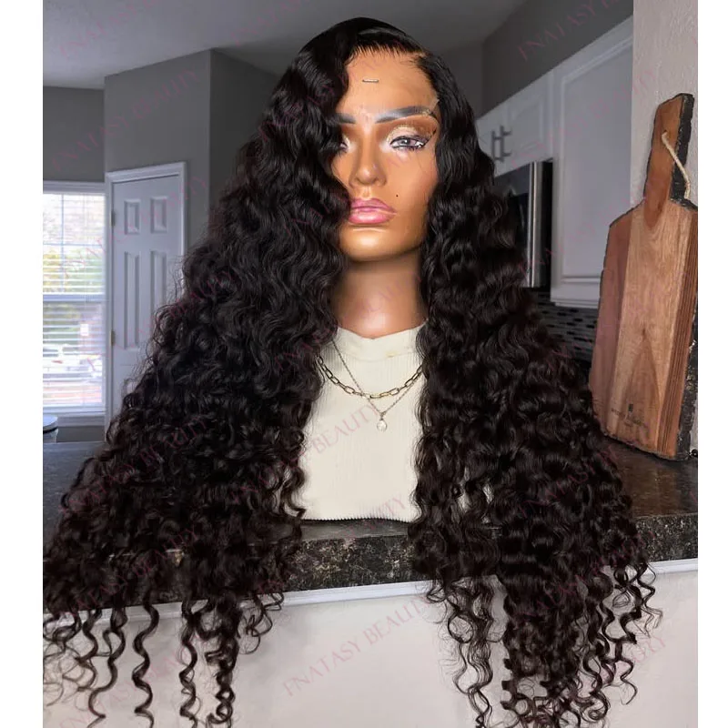 Deep Curly Natural Black 28Inch Long Unprocessed Human Hair 13X6 Lace Front Wigs for Black Women Glueless Easy Wear Natural Wigs