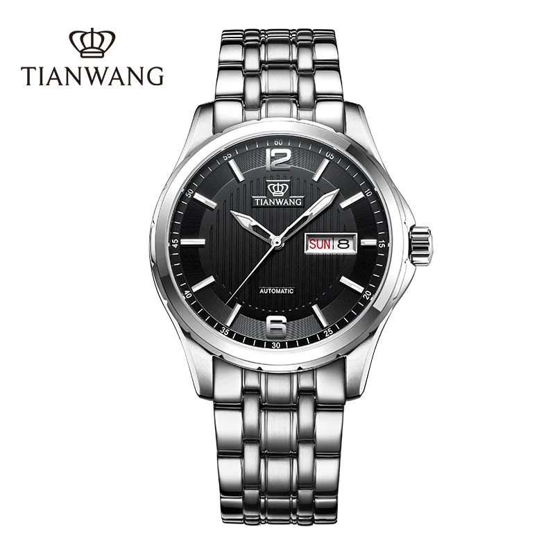 TIAN WANG Men\'s Business Automatic Mechanical Watch For Men Retro Double Calendar Wristwatch Steel Band Sapphire Watches Clock