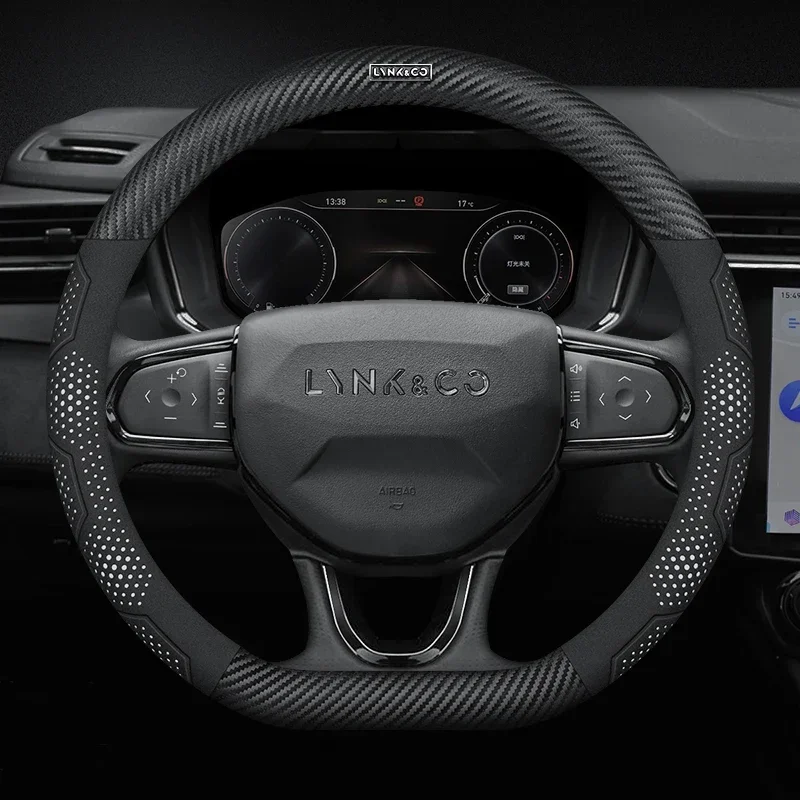 Carbon Fiber Suede Leather Steering Wheel Cover for LYNK&CO 03 PHEV 05 09 PHEV 09 MHEV 01 06 02 03+ Auto Interior Accessories