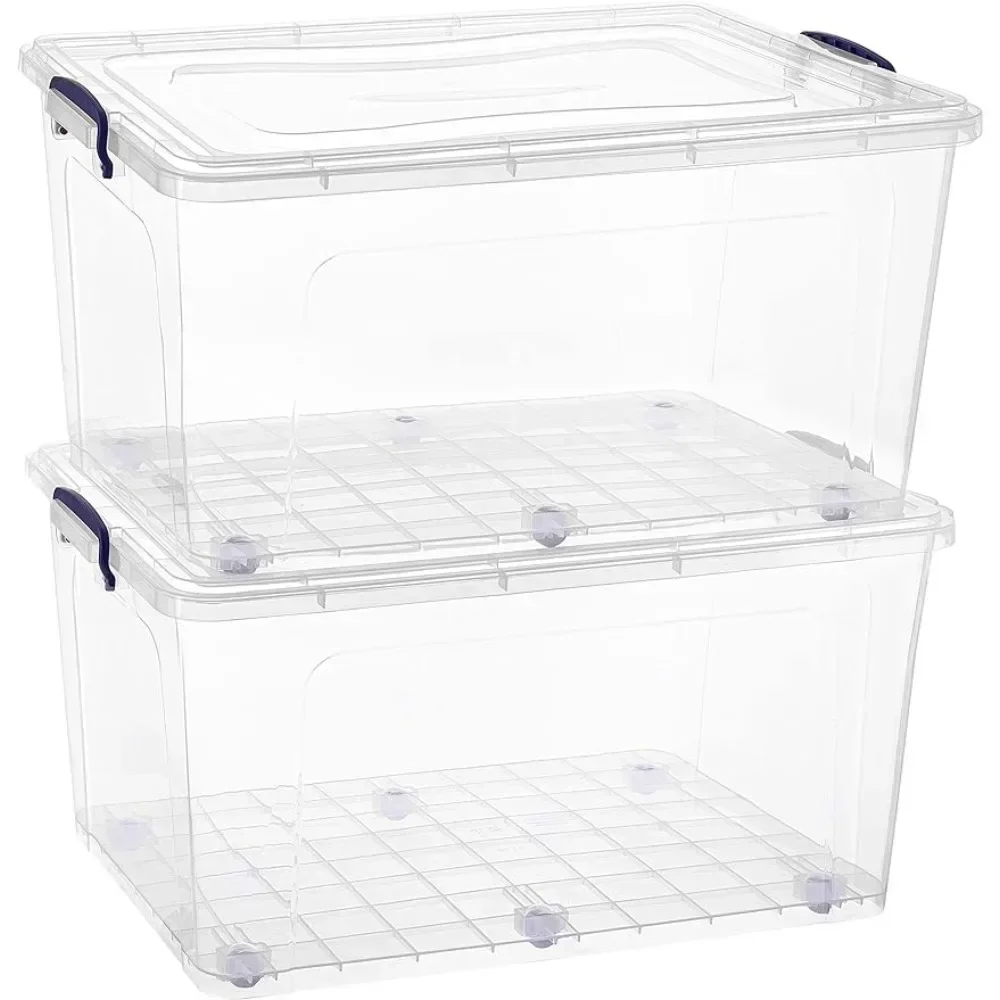 85 Qt Heavy Duty Containers With Lids Storage Box Garage Closet Organization- Toys Clear Storage Boxes With Wheels (2 Pack)