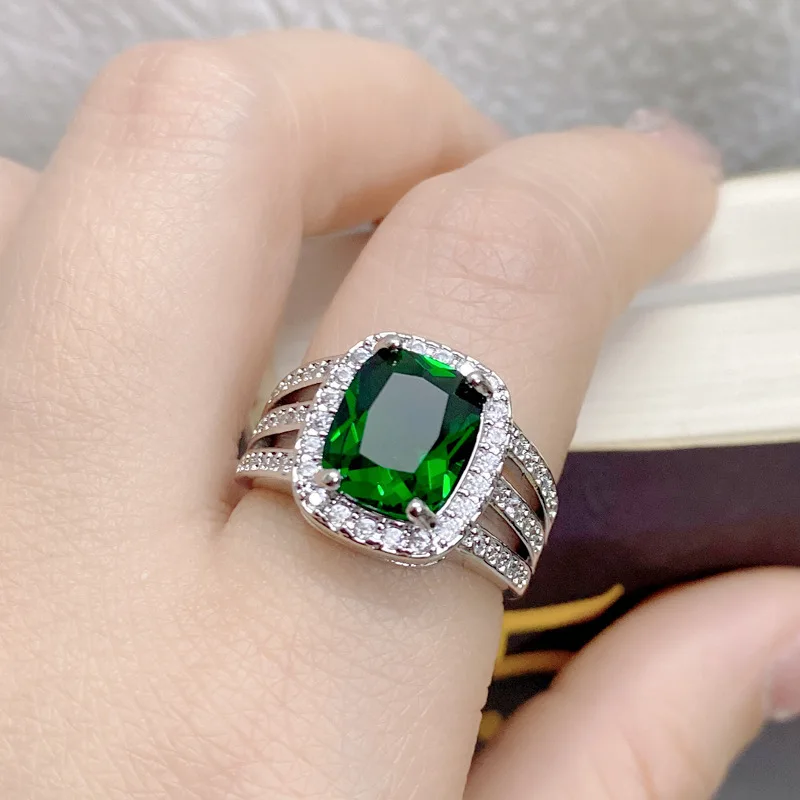 MDL Moissa!ite نمط لايف جديد خمر مربع الياقوت تقليد التورمالين الأخضر S925 خاتم مطلي بالفضة الاسترليني