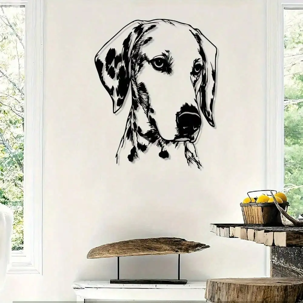 CIFbuy Metal Wall Art Dalmatian Ink Portrait Iron Mural Weathered Texture 2D Flat Decor For Bathroom Porch Home Gift