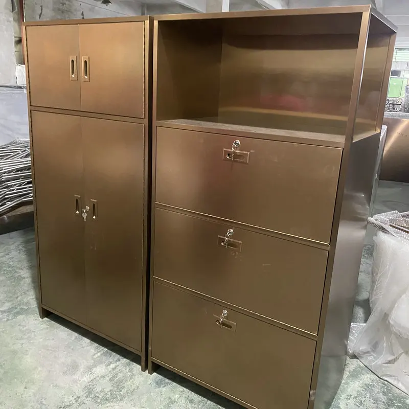 Thickened Stainless Steel Storage Cabinet 2 Drawers, Sideboard Modern Design, Large Capacity for Living Room, Bedroom, Warehouse