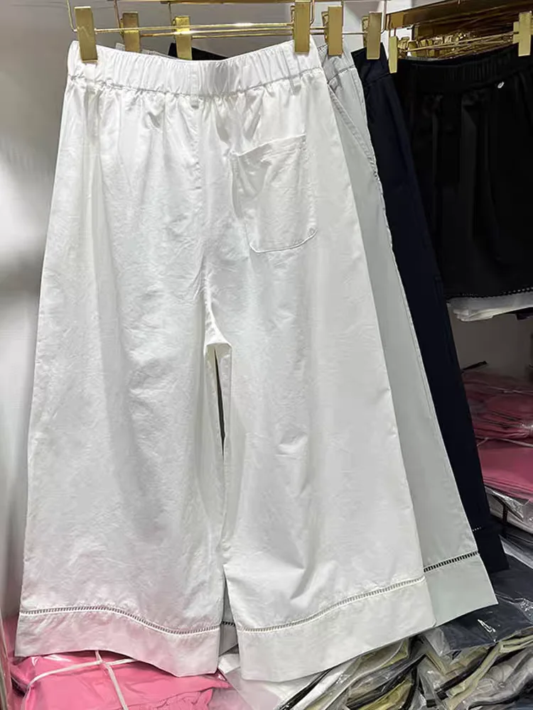 Hohe Taille Gerade Bein Casual Hosen frauen aushöhlen Spleißen Breite Bein Neun Punkte Dünne Sommer Neue Sle Koreanische Version