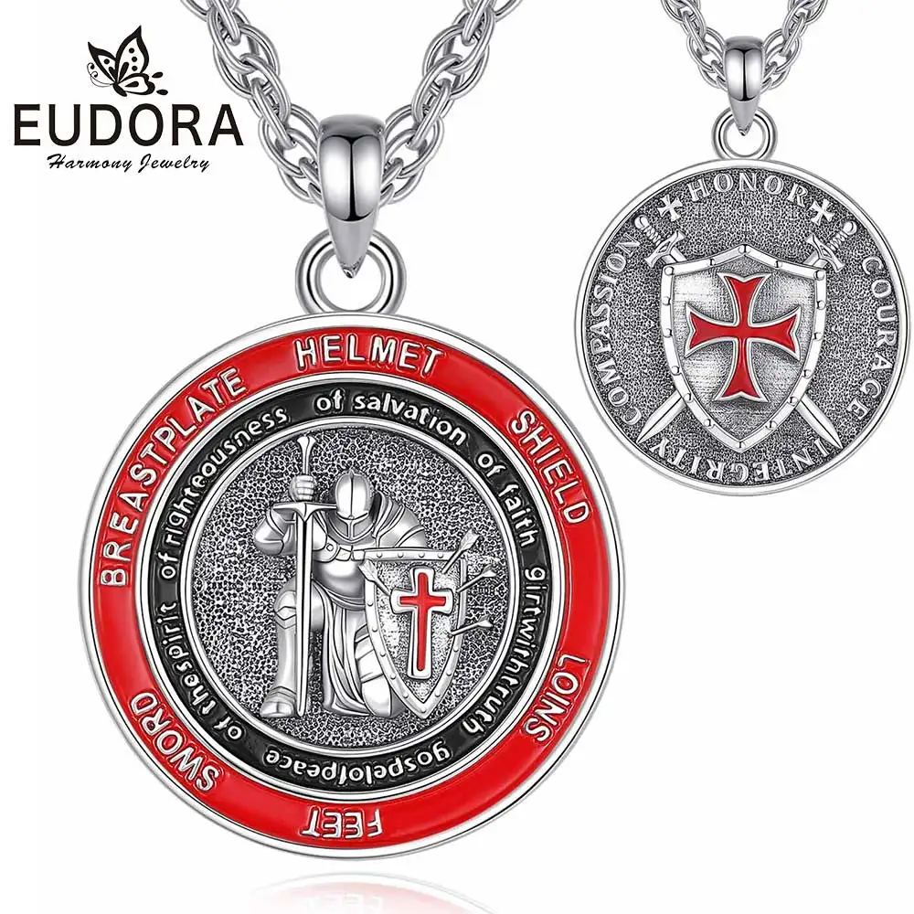 Eudora Copper Knight Templar Necklace Templar Cross Medal Pendant Religious  Protection Jewelry Fine Gift ﻿for Men Woman  ﻿