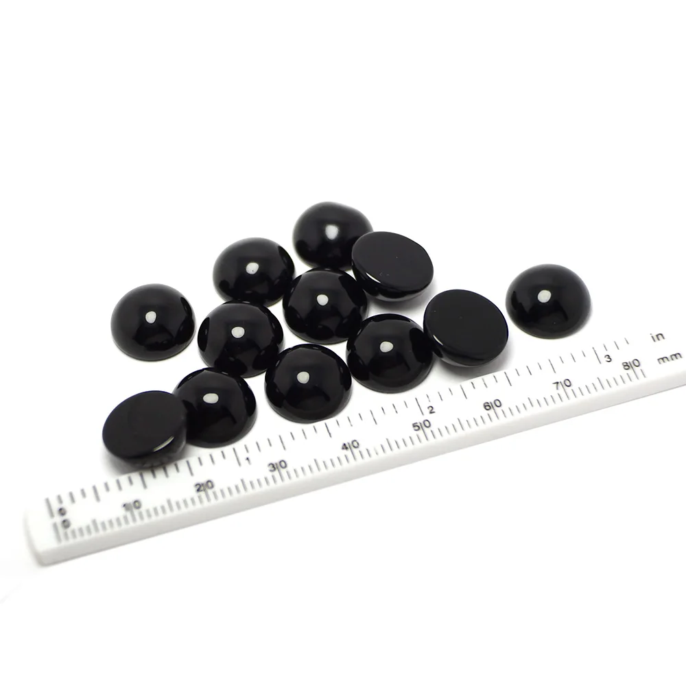 20pcs Black Imitation Agate Glazed Stone,Cabochon 12mm Round Polished Flat Back Stone,Accessories For Earrings Jewelry Making