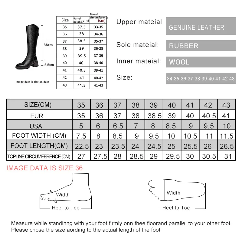 Women Winter Boots Genuine Leather Natural Wool Warm Female Knight Boots Square Toe Back Zipper Western Cowboy Boots Women