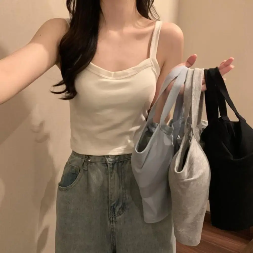 

All-match Solid Sleeveless Crop Top Seamless Slim Fit Women's Tank Top Streetwear Undershirts Bra with Pads Camisole Seaside