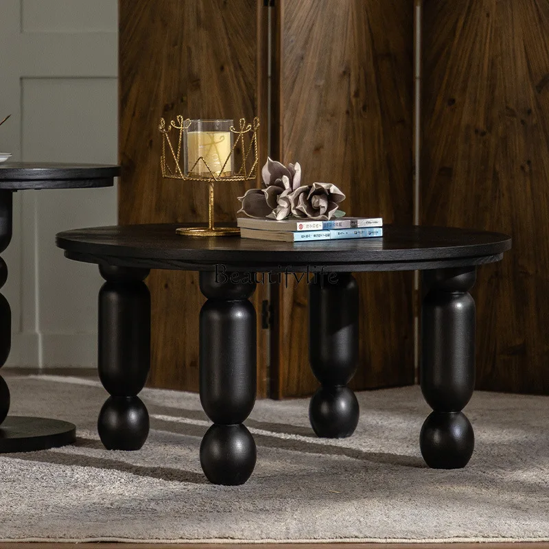 Medieval style small round table coffee table hotel B & B rest area living room black combination coffee table