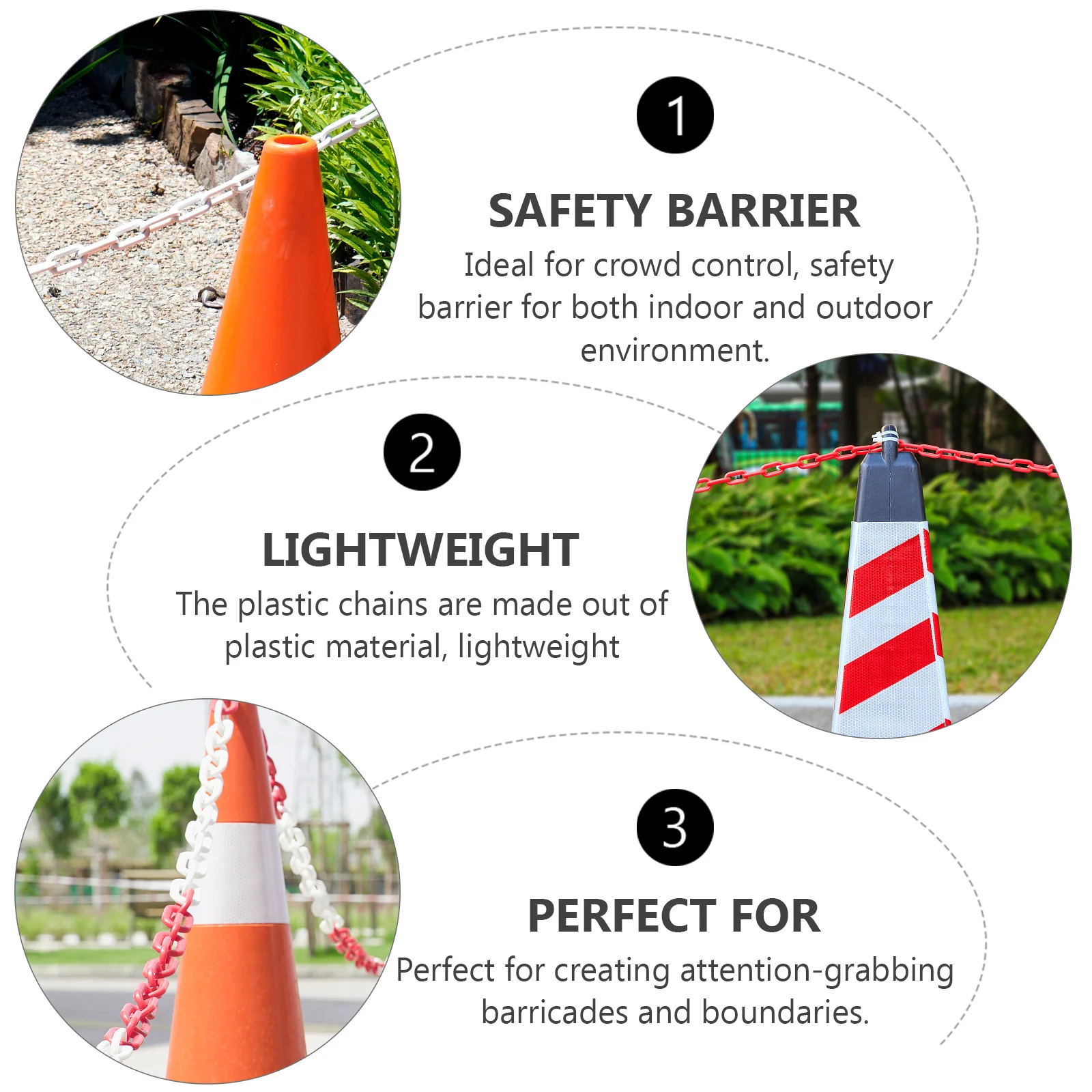 5M Plastic Safety Chain Red White Caution Security Chain for Crowd Control Traffic Fence Construction Barrier Outdoor