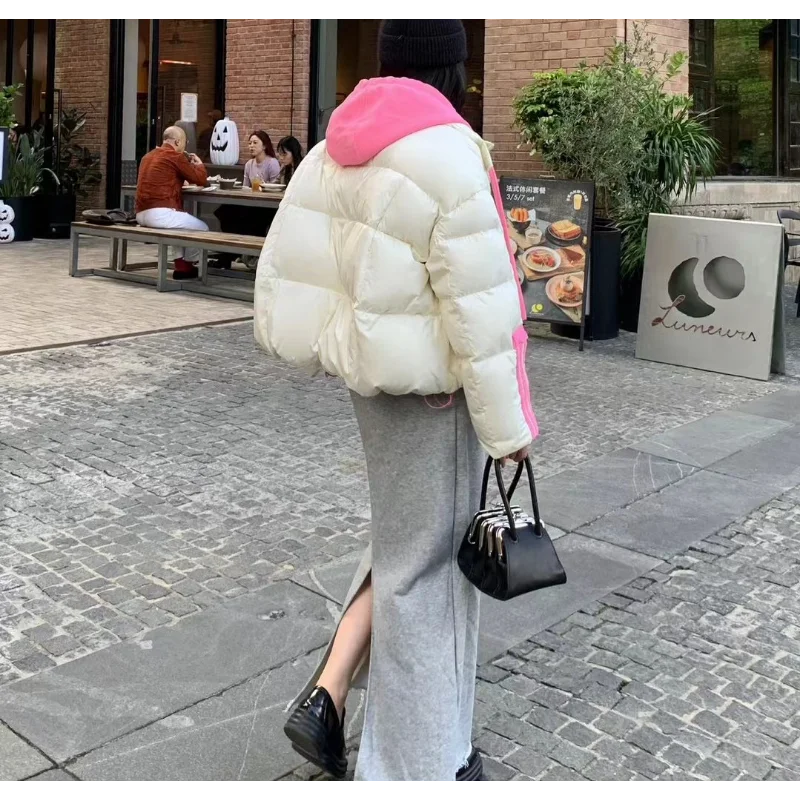 Female Casual Loose Down Jacket 90 White Duck Down Thickened Fake Two-Piece Jacket Warm Bread Clothing, Buttons, Fall and Winter