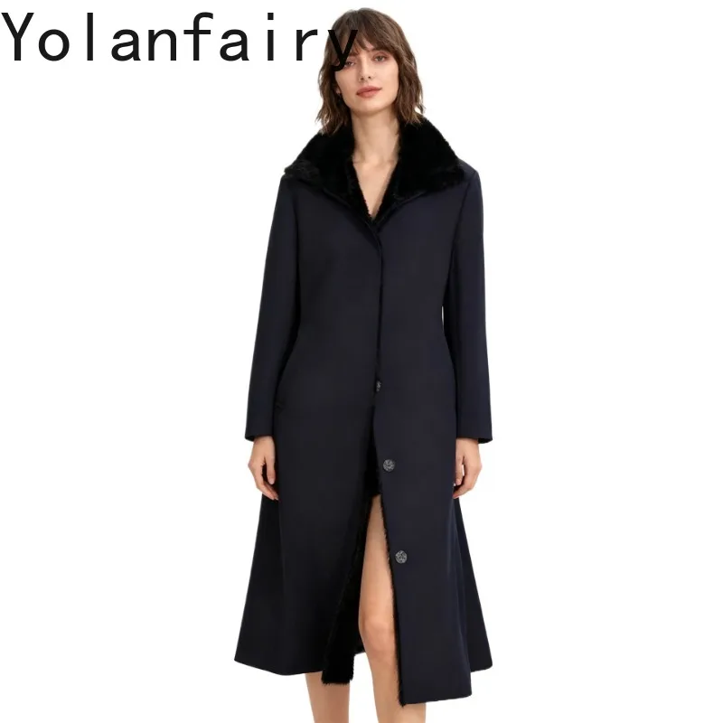 YOLANFAIRY High-end 100% Real Fur Genuine Mink Coat Women Winter 120cm Detachable Natural Whole Mink Fur Liner Jacket Parka 2026