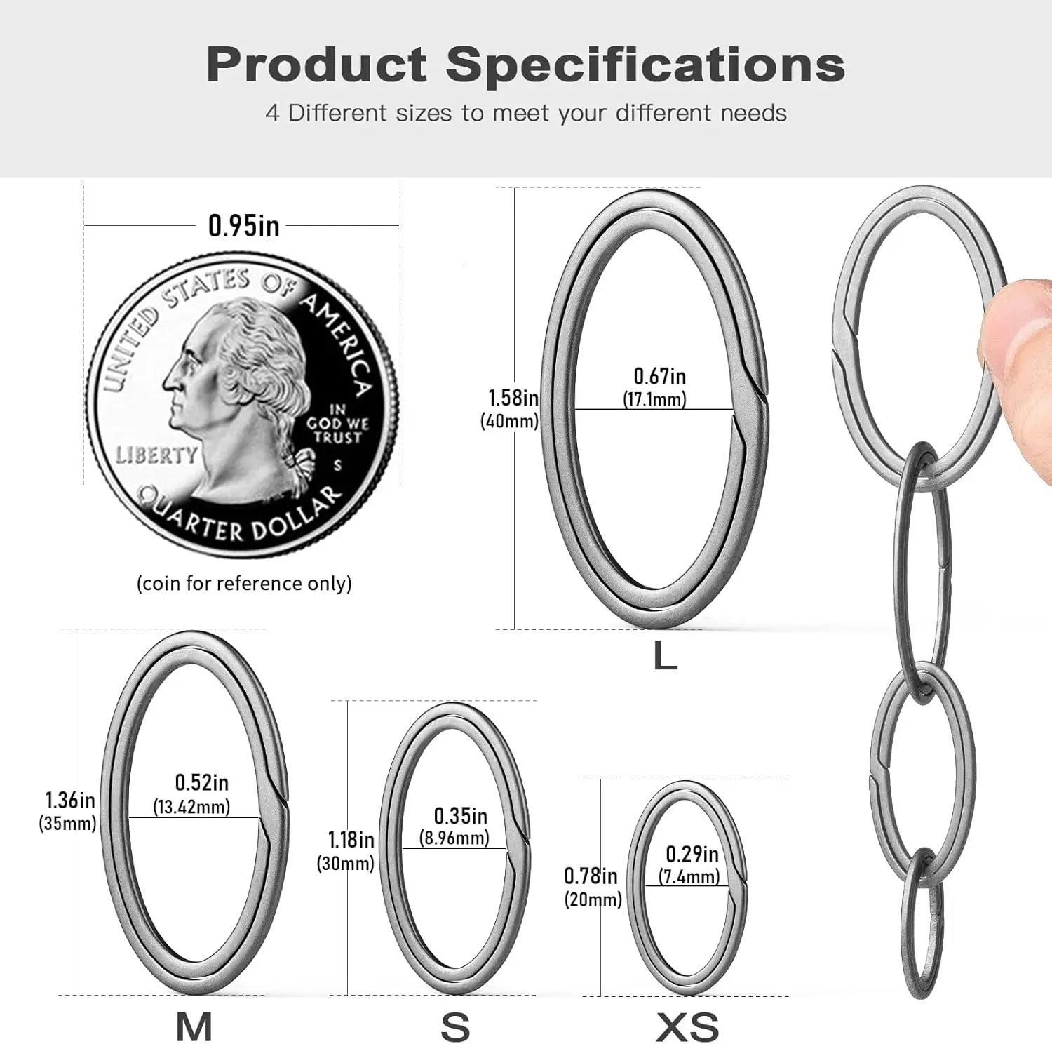 5Pcs M Oval Titanium Key Rings, Oval Titanium Key Rings Bulk, Heavy Duty Split Keyring Keychain,Strong Key Chain Rings