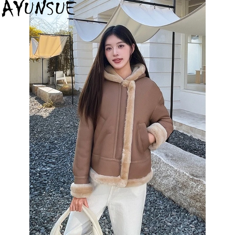 سترة من الجلد الحقيقي من AYUNSUE للسيدات 2025 سترة شتوية قصيرة معاطف نسائية من جلد الغنم للمرأة ملابس نسائية عصرية شوباب كردنهكا #3