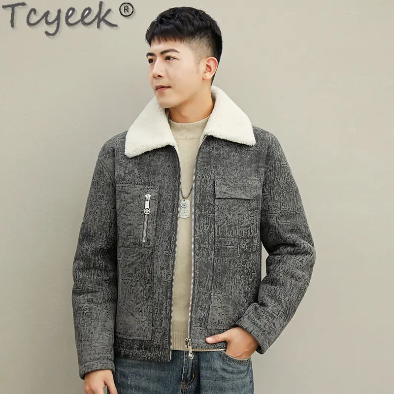 Tcyeek 2023 Real Fur Jacket Man Winter Clothes Genuine Leather Motorcycle Jacket Short Natural Sheepskin Fur Coat Male Chaquetas