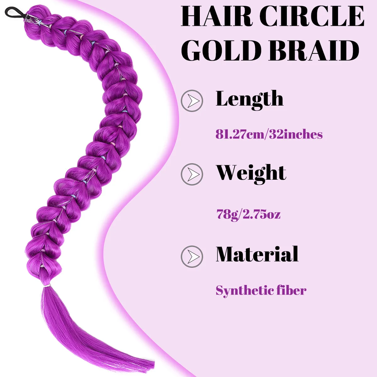 Synthetic 32 Inch Purple Jumbo Braided Ponytail Hair Extensions With Gold Beads Long Braid Ponytail For Cosplay Party