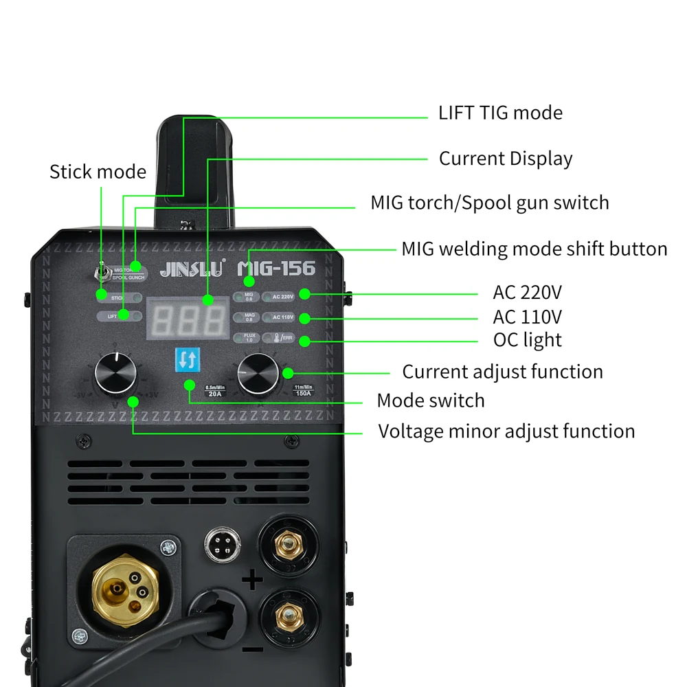 5 in 1 Dual Voltage 110V/220V MIG156 MIG TIG Stick Manual Gasless Spool Gun Welding Machine Soldering Iron Electric Welder