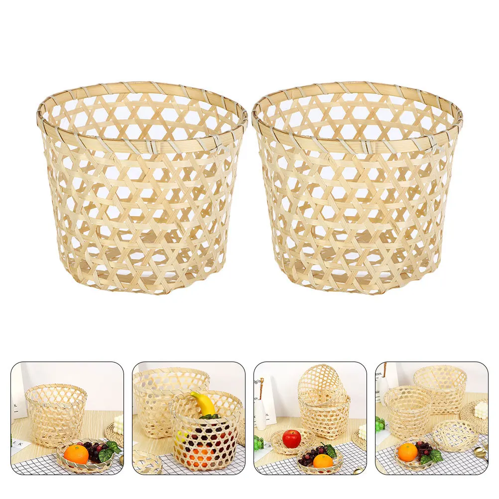 

2Pcs Bamboo Woven Basket Sundries Storage Simple Design Complements Any Decor Smooth Woven Fruit Basket Fruit Baskets