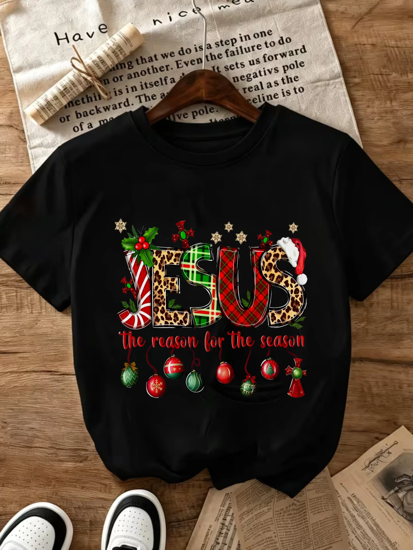 Vintage Women'S Round Neck Spring Summer Fall Casual Suitable for Travel The Reason for The Season Christmas Ornament Graphic