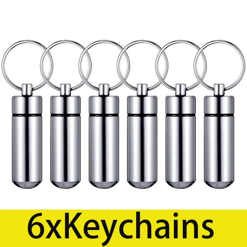 

6Pcs Mini Pill Box Holder Waterproof Aluminum Medicine Pill Case Organizer with Keychain Outdoor