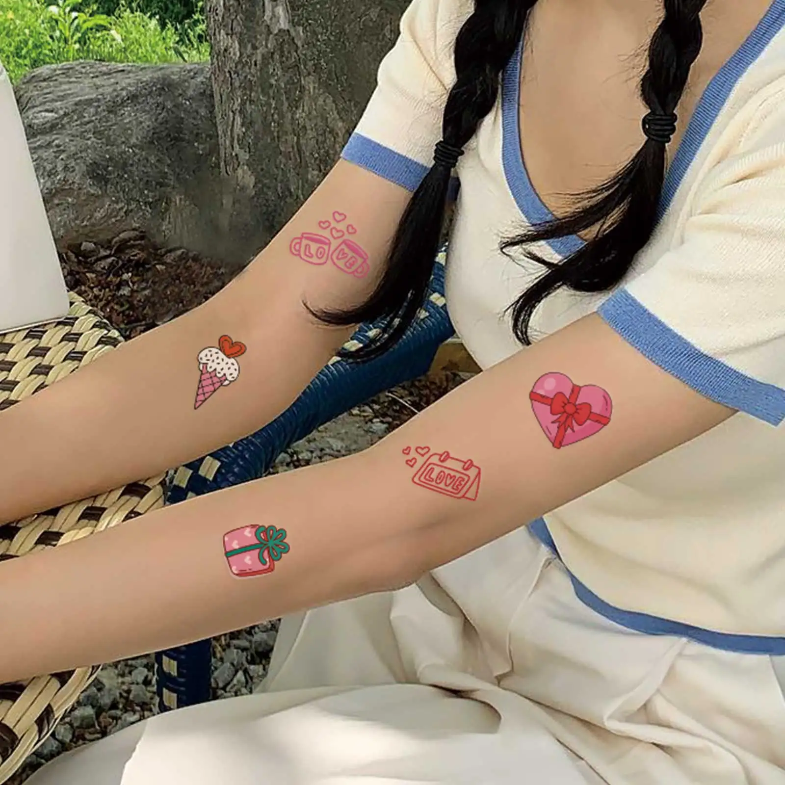 6pcs/set  Valentine's Day Series Tattoo Stickers for Couples Rose Love Heart Gift Cake Pattern Temporary Tattoos Body Art