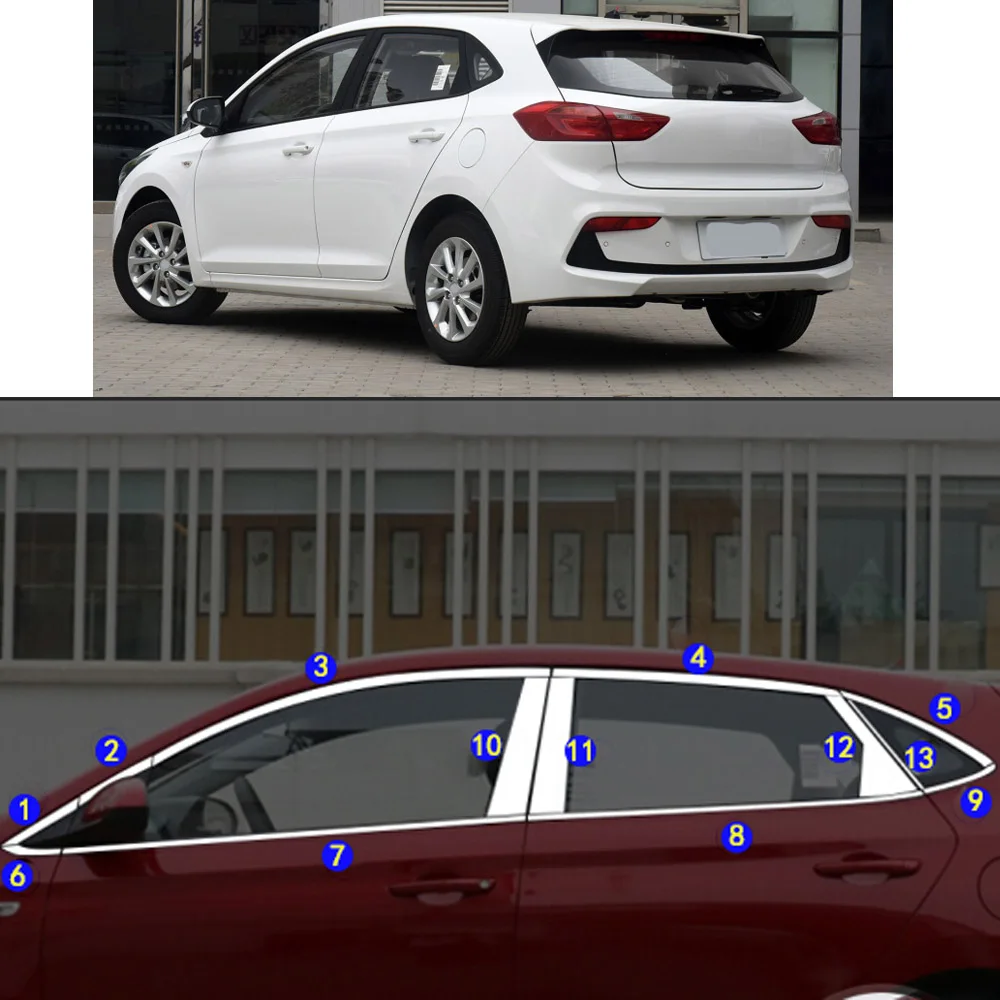 For Hyundai VERNA Hatchback  2017 2018 2019 2020 2021 Car Styling Sticker Garnish Pillar Window Middle Strip Trim Frame Hoods