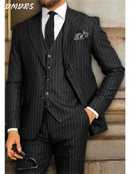 Terno masculino encantador 3 peças para casamento, terno formal listrado, incluindo jaqueta, colete, calças para festa, roupas clássicas elegantes