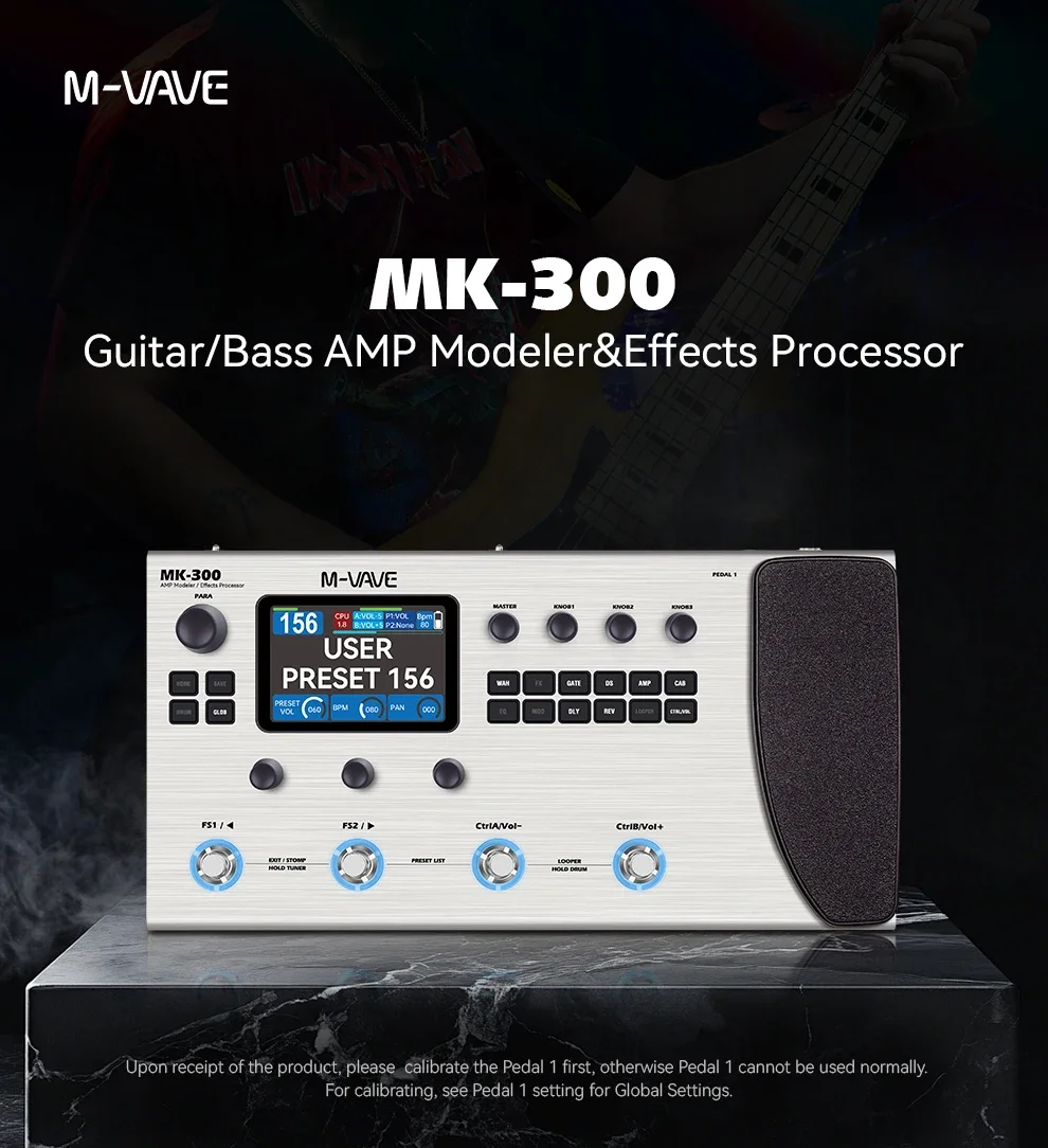 M-VAVE MK-300 AI Guitar Multi-Effect Processor 150s Looper 128 DrumsMIDI DAW 10h Battery ANN Neural Modeling 120AMP