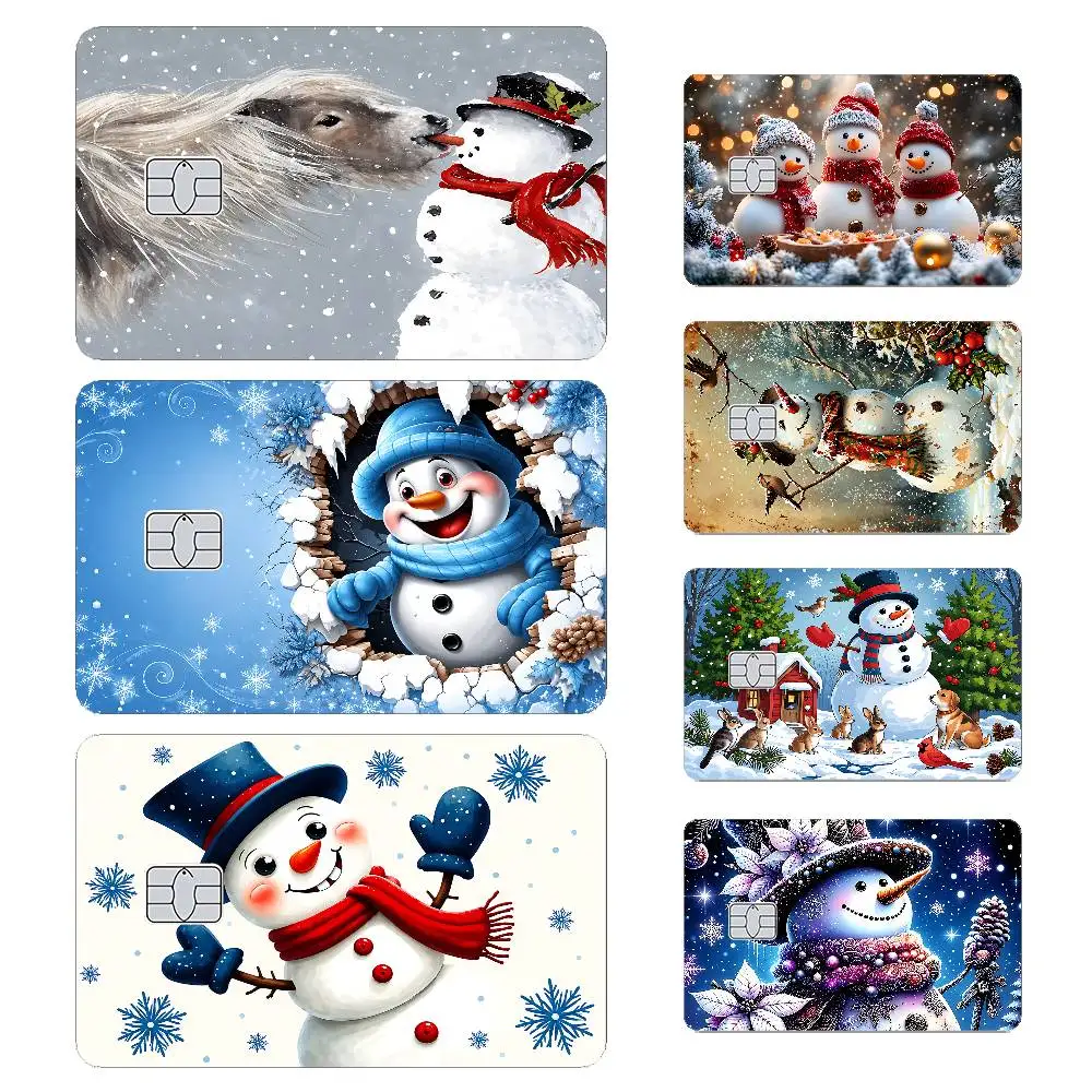 Winter Snowman Christmas Card Stickers Ultra-thin Waterproof Scratch Resistant Sticker, Personalized BankCardSticker
