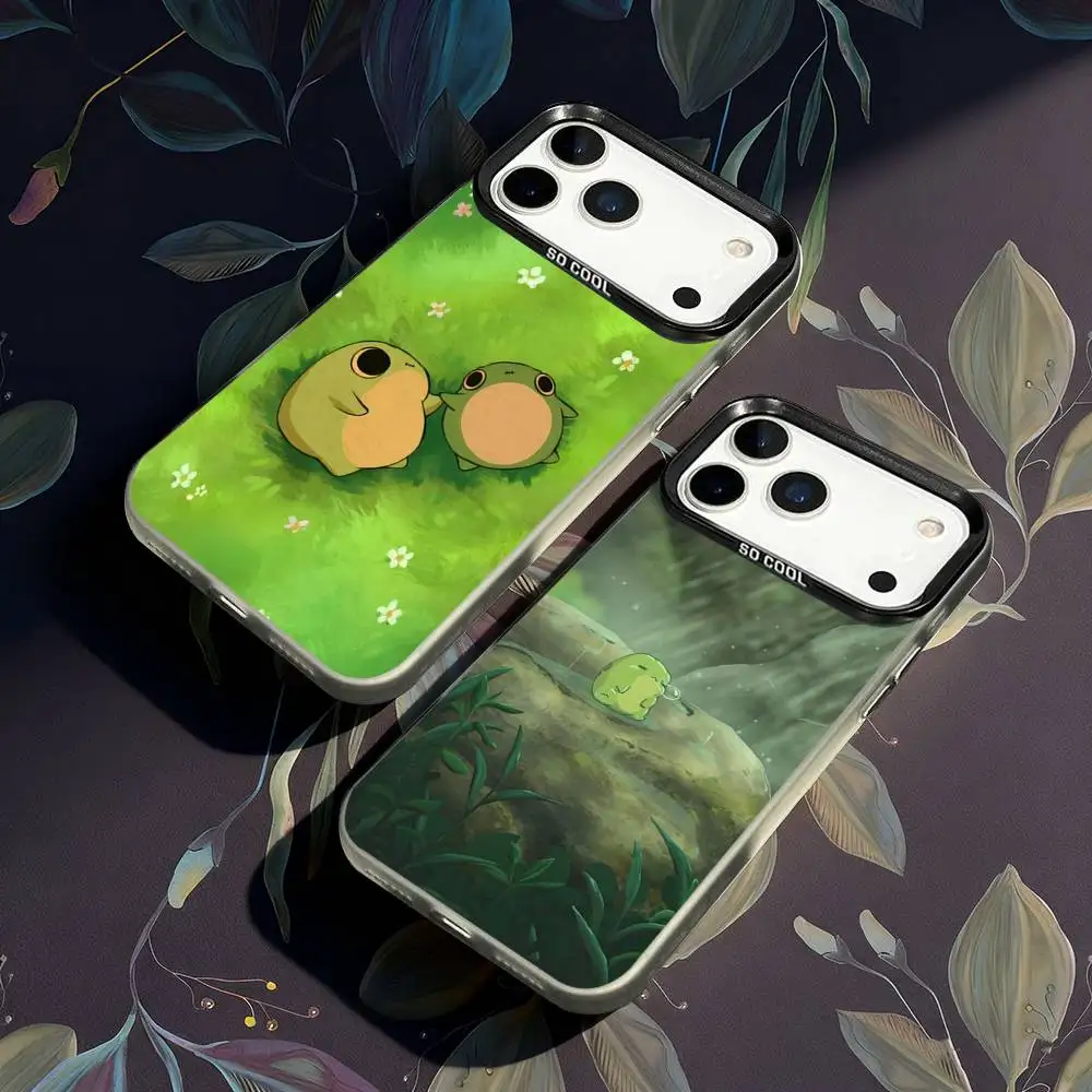 

Cartoon Frog Phone Case For iPhone 17,16,15,14,13,12,X,8,Pro,Max,Plus,E,SE4,Air,Mini IMD Matte Black