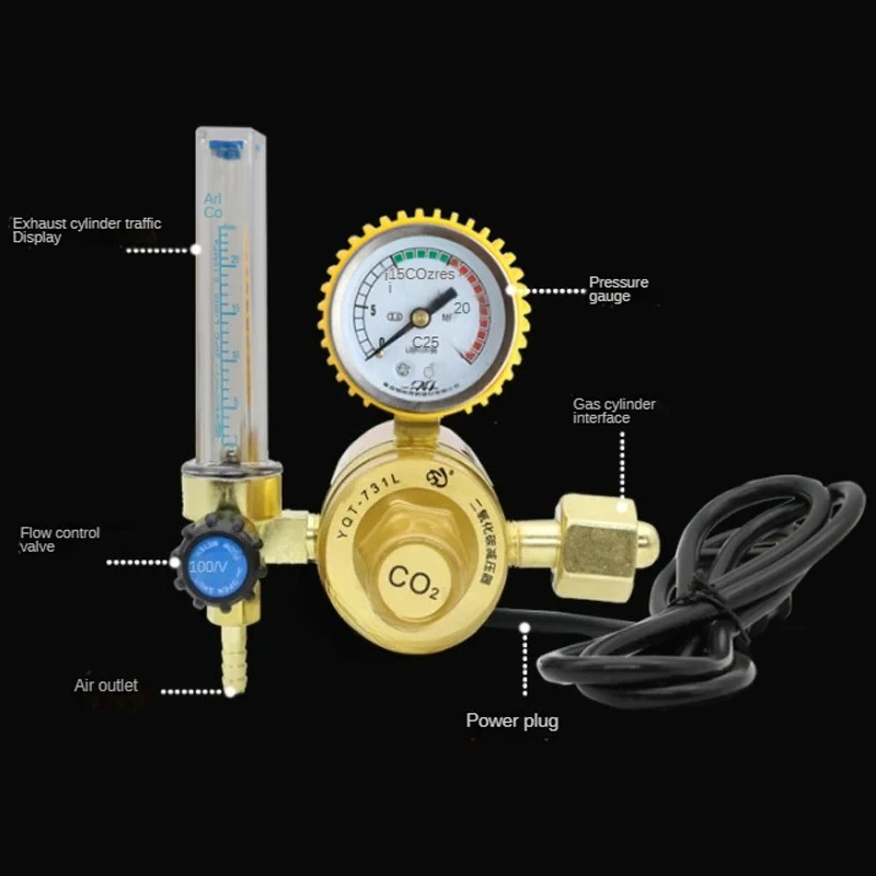 CO2 Pressure Regulator Carbon Dioxide Pressure Reducer Heated Pressure Gauge Meter Flowmeter For MIG/TIG Welding 36/110/220V