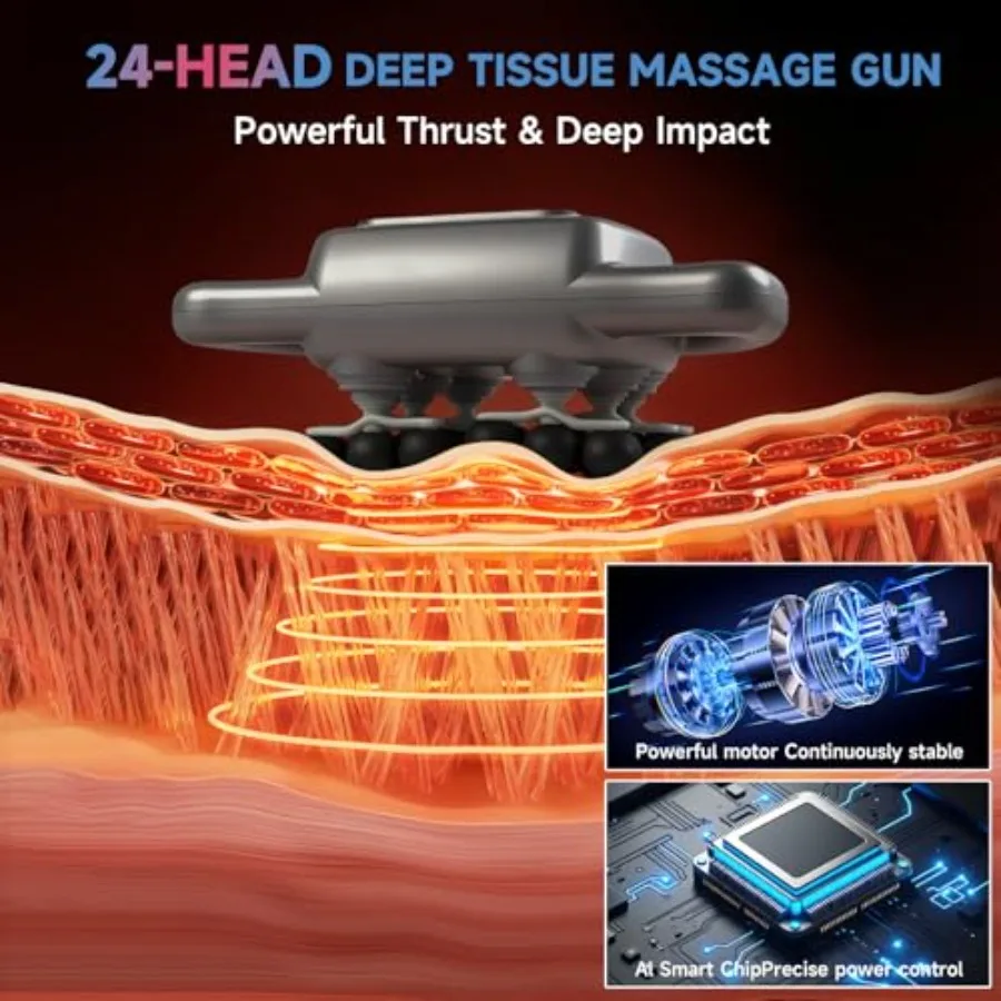 24 Haed Massage Gun Deep Tissue with 9 Modes 99 Intensities Quiet Multi Head for Back Shoulders Legs Foot Full Body Muscle Pain