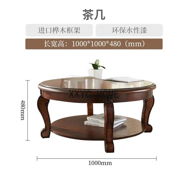 American Country Solid Wood round Coffee table Living Room Walnut Tea  Simple Coffee