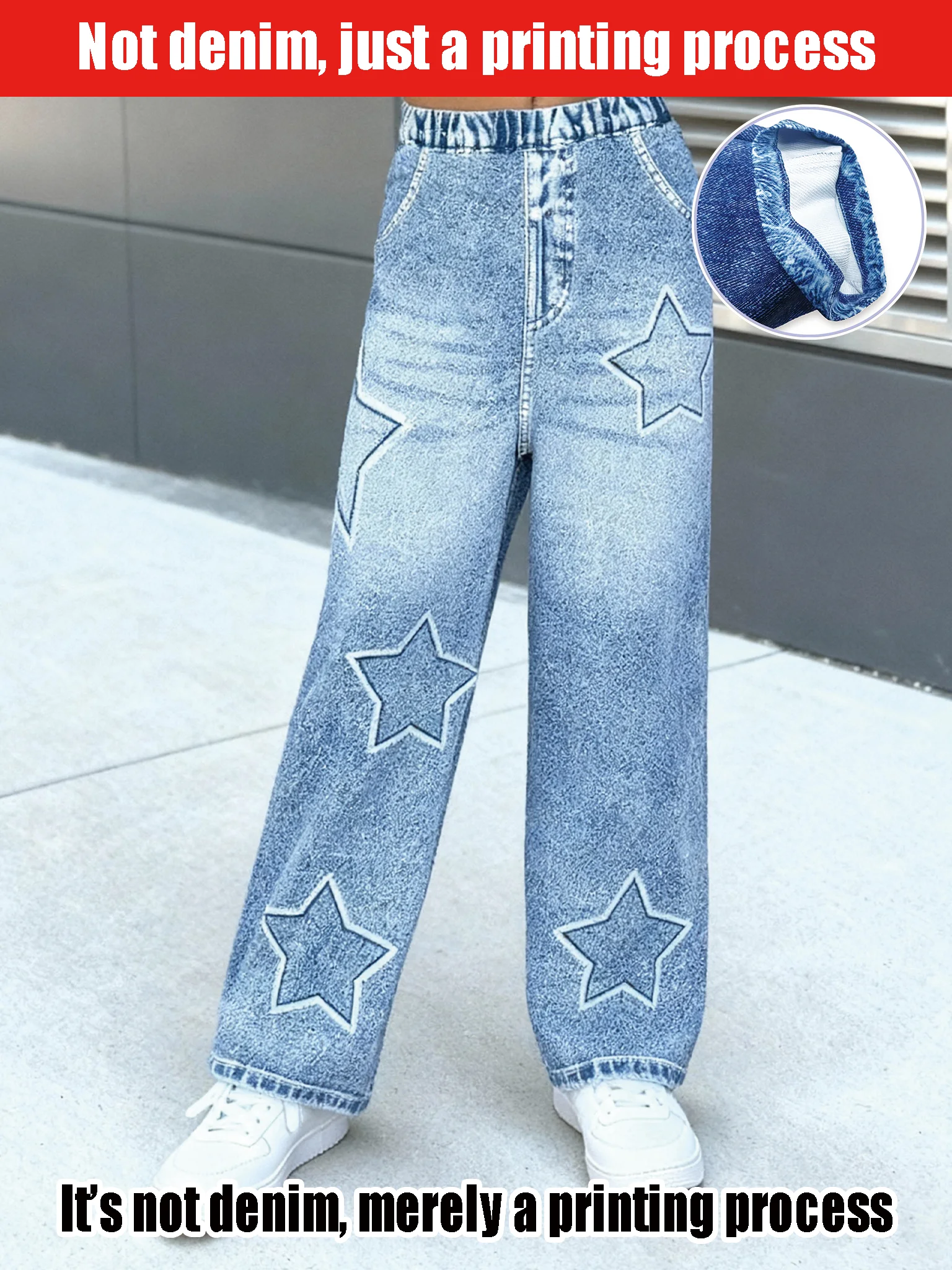 

2025 Hot-selling Korean Printed Trousers - Fashionable Loose High-waisted Straight Casual Wide-leg Imitation Denim Trousers
