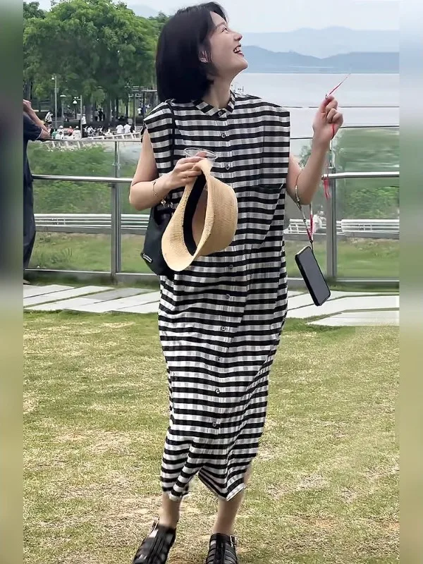 Ele Vintage Plaid été Svel fendu longue Dr vêtements pour femmes trajet Sle taille ample a-ligne jupe Dr