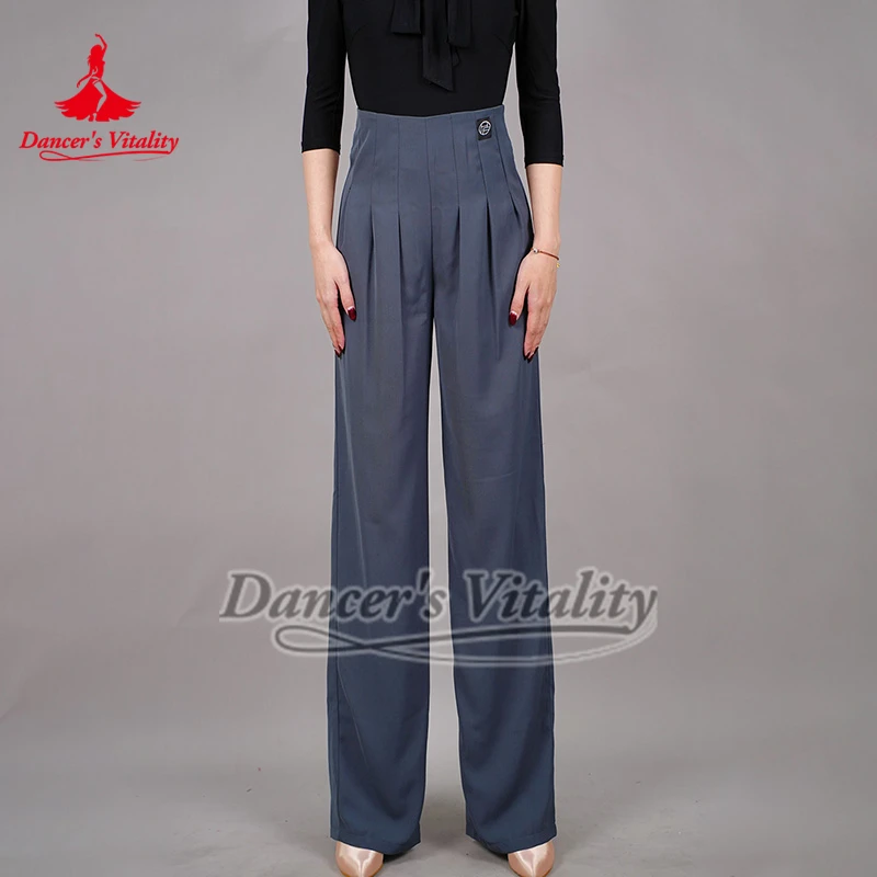 

Female Social Dance Brick-red and Gray Straight Leg Pants Adult Rumba Foxtrot Quickstep Waltz Professional Training Trousers