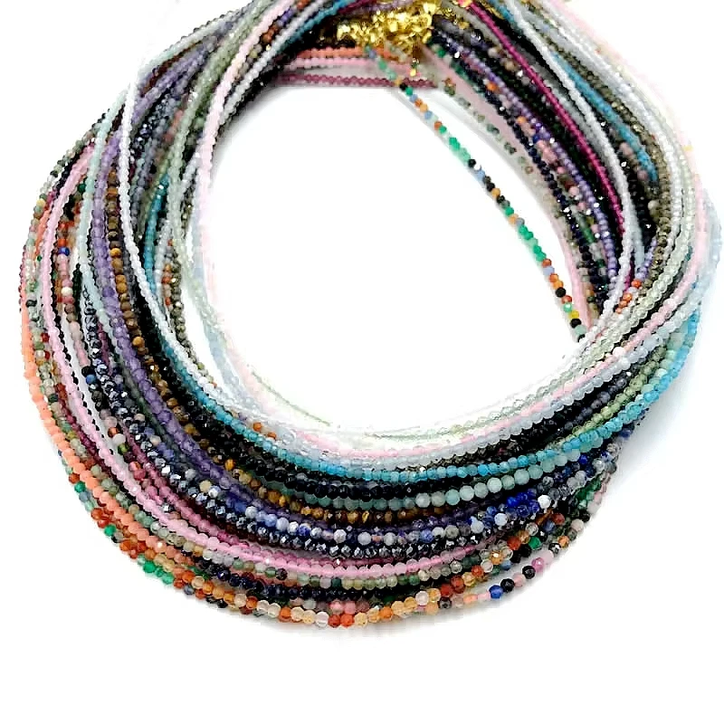 Nova moda 2mm mini contas de pedra natural com ametista olho de tigre aquamarine colar de cristal para homens e mulheres jóias charme