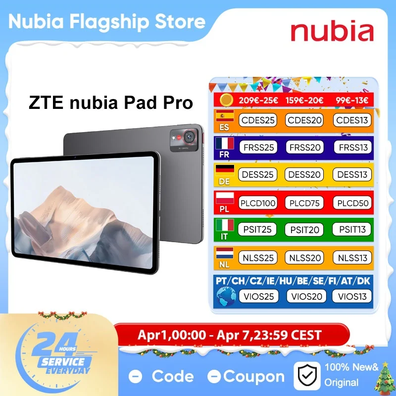 nubia Pad Pro Tablet Snapdragon 8 Gen 3 10100mAh Battery 10.9» 144Hz LED Displa…