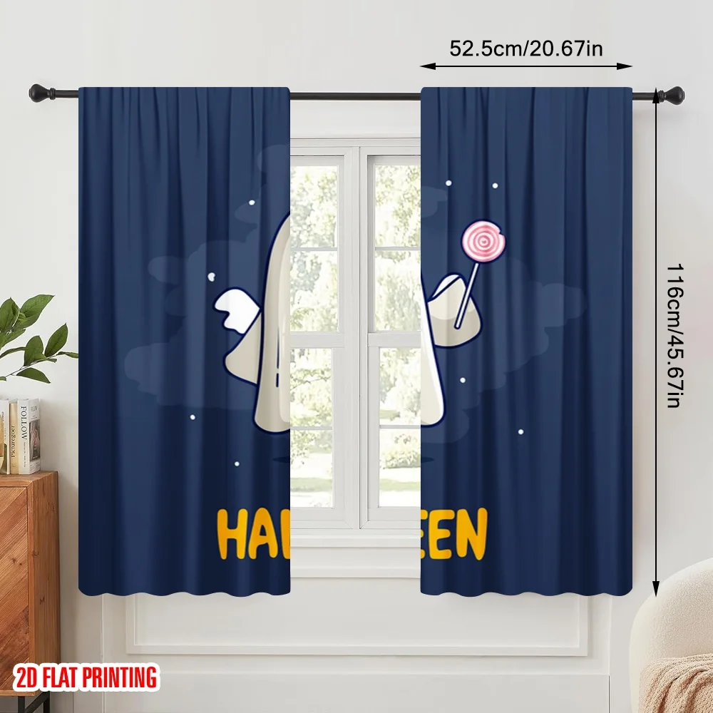 2pcs,2D plane printing Popular Curtains halloween ghost (13) Polyester (without rod) Gifts for Bedroom, Living Room, Office