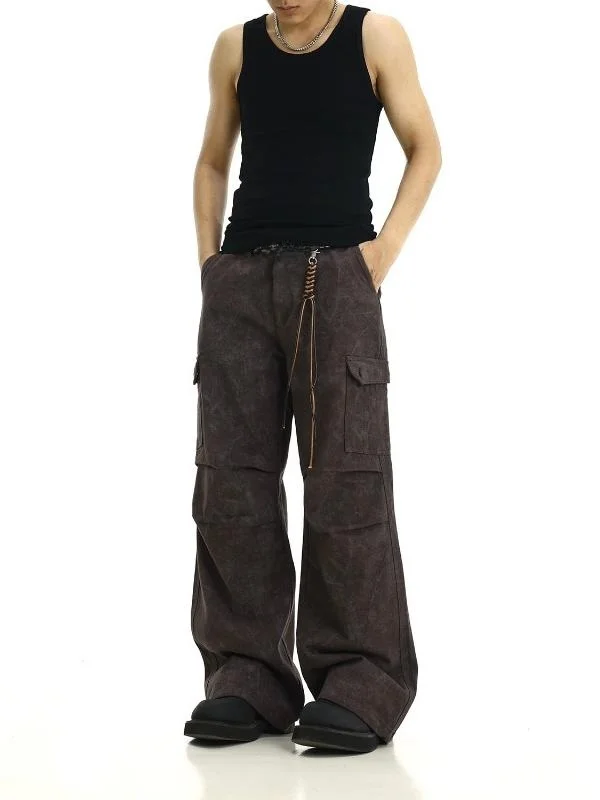 

Винтажные свободные прямые брюки с камуфляжным рисунком для мужчин, повседневные брюки с дизайном морщин на High Street