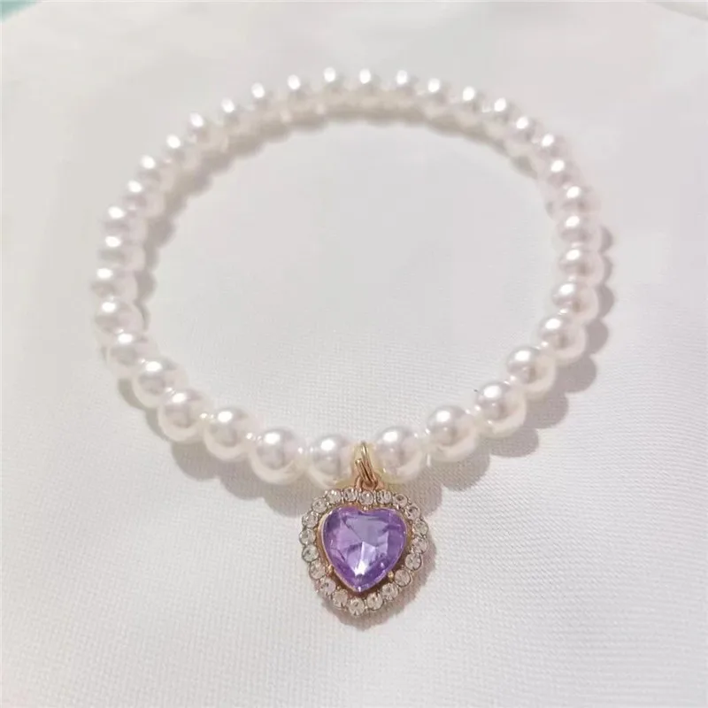 Collar de perlas para perro, collares de lujo con diamantes de imitación, joyería de corazón para gato y boda, ropa para perros y gatos, accesorios para mascotas