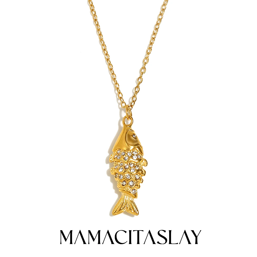 

MamacitaSlay New Deaign Lucky Koi Pendant Thin Chain Gifts Necklaces for women Waterproof Daily stainless steel jewelry