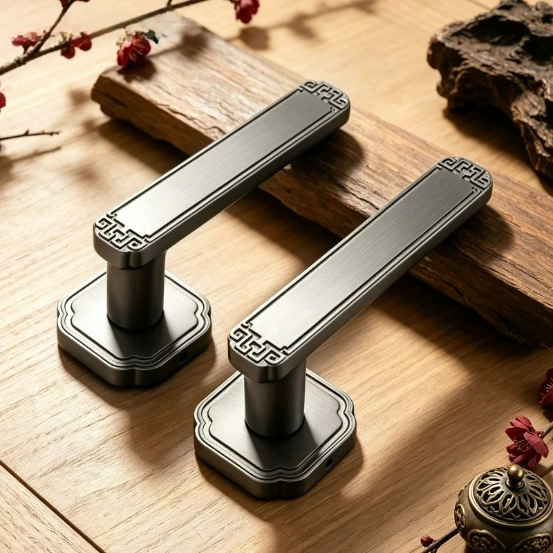 New Chinese Style Bedroom Door Lock Light Luxury Universal Household Silent/magnetic Split Handle Lock