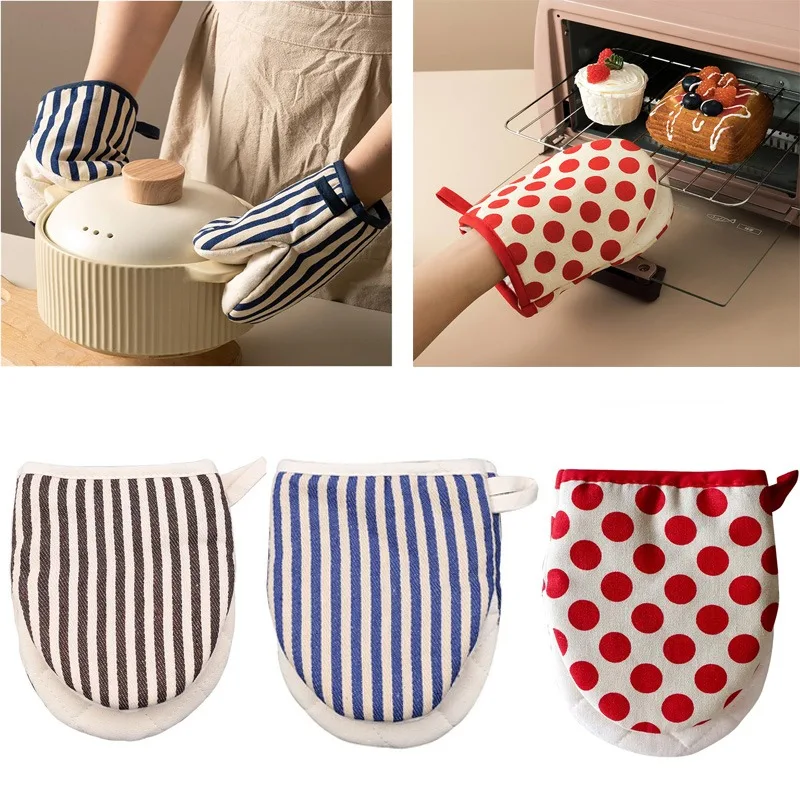 Heat-Resistant Oven Mitts Stripe Pattern Mini Baking Gloves with Hanging Loops for Cooking Grilling Kitchen Safety